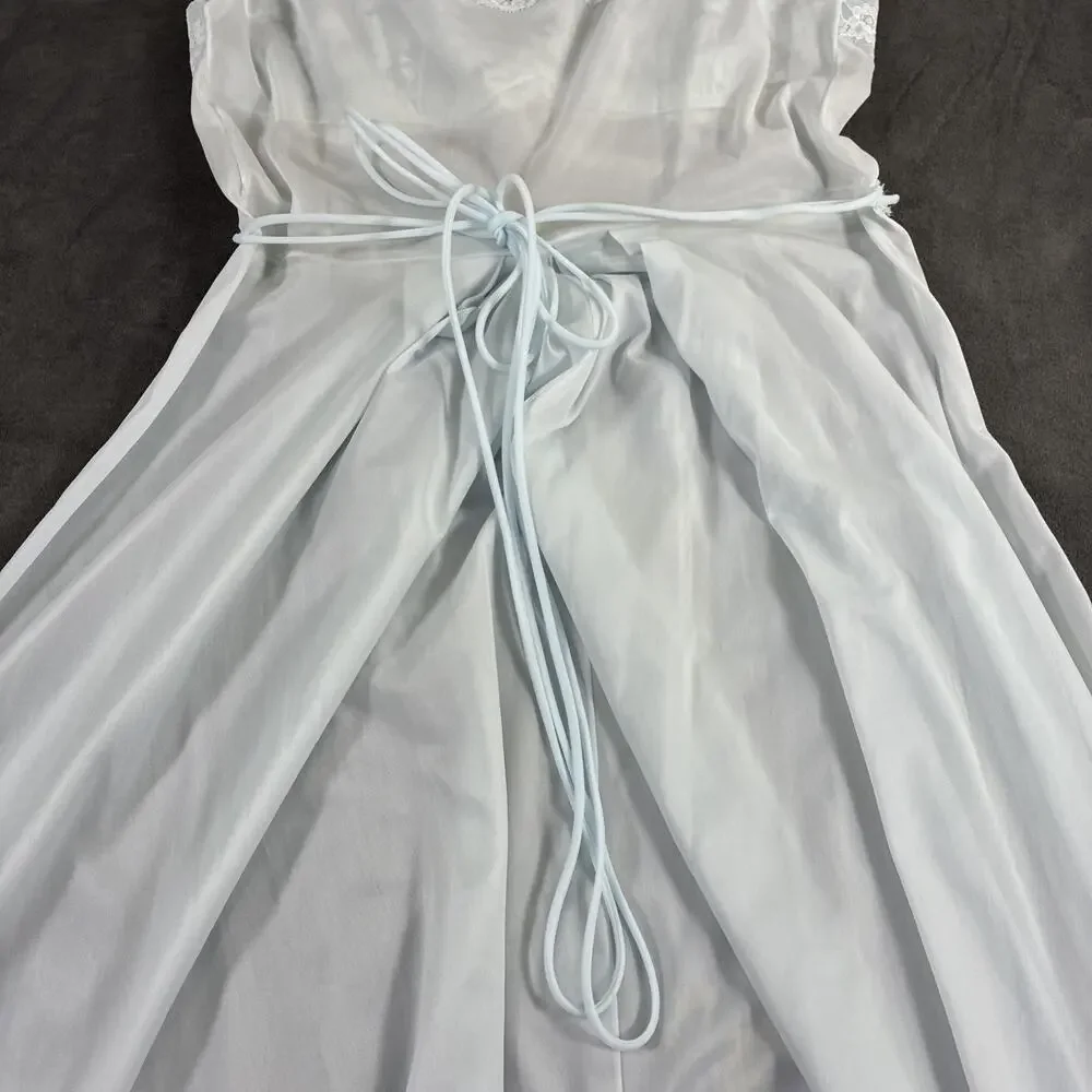 VTG VANITY FAIR Light Blue Nylon Nightgown Negligee Gown Sz 34 Bnfts Charity